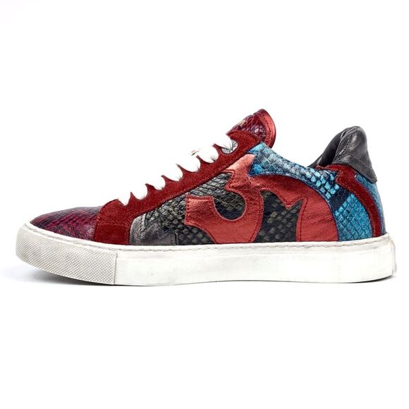 ZADIG & VOLTAIRE ZV1747 Red Snakeskin Multicolor Suede Sneakers Trainer Women 39 - Picture 2 of 10